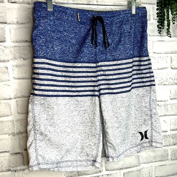 Hurley Blue Striped Swim Trunks Bathing Suit Size 30 - Picture 2 of 5